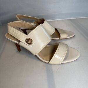 Coach Marla Slingback Sandals Size 7.5B/37.5 Beige/Cream Leather turnlock